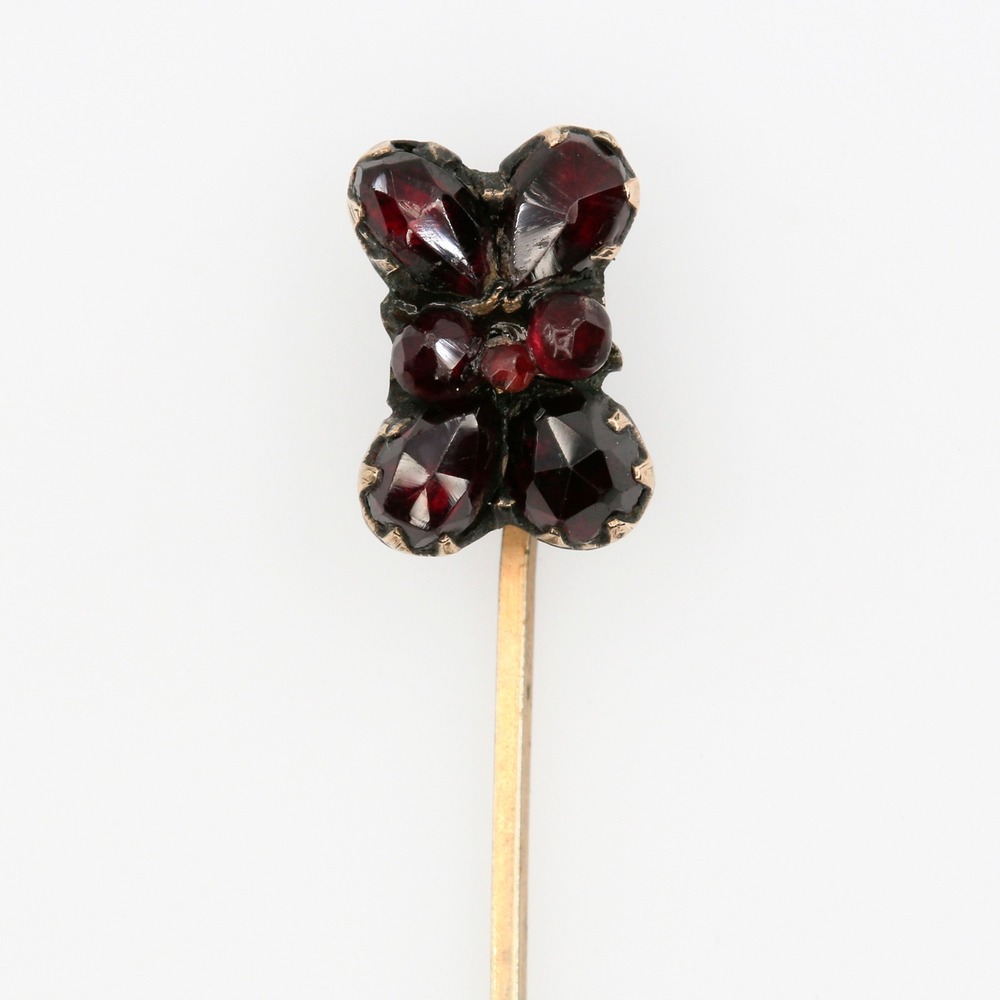 Antique Victorian Bohemian Rose Cut Garnet Cluster Stickpin Gold Filled 1890s